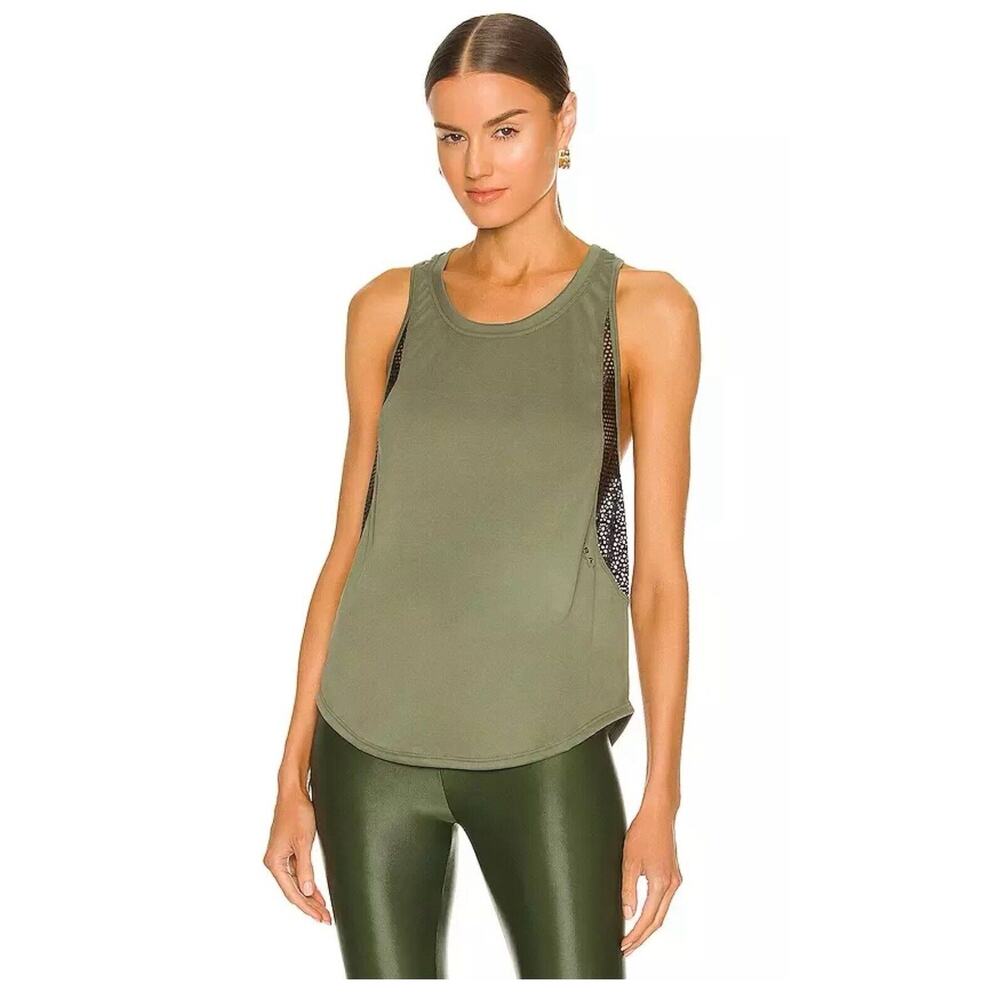 NEW KORAL Adriana Marlow Tank Top Juniper/Black & Olive Mesh Panels Size small